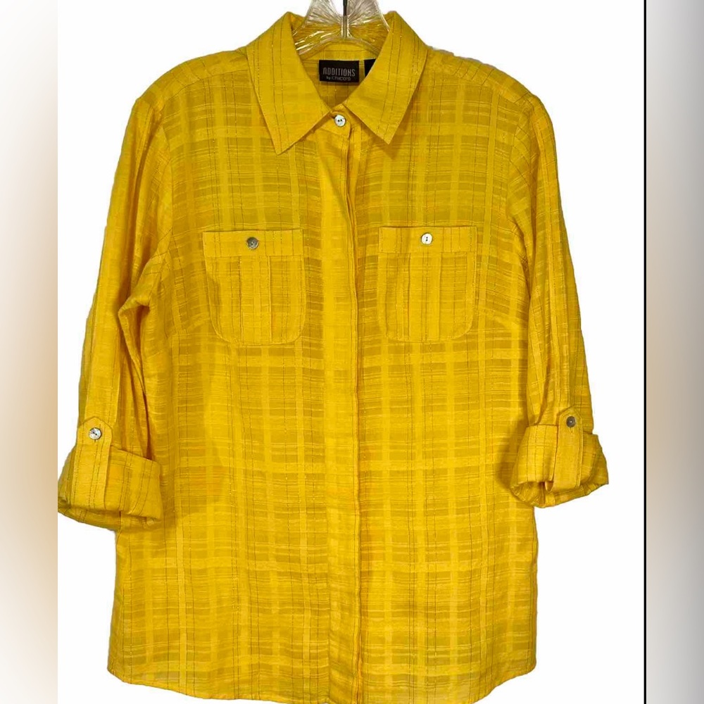 Additions By Chicos 3/4 Sleeve Yellow Button Up Blouse Size 0